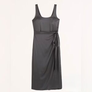 Abercrombie & Fitch Black Belted Satin Slip Midi Dress NWOT